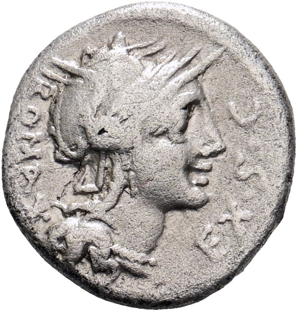 Incuse Fehlprägung, Denar des M. Sergius Silus – Bild 2