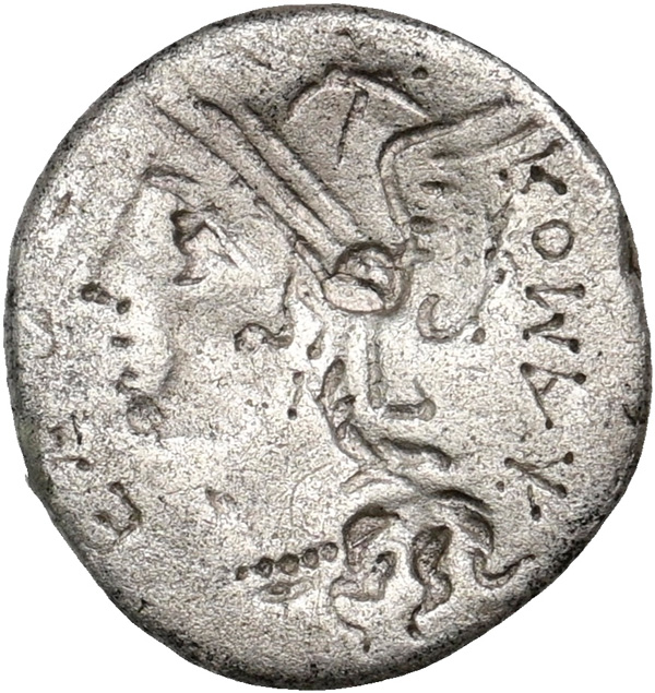 Incuse Fehlprägung, Denar des M. Sergius Silus